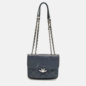 Chanel Cc Box Flap Navy Blue Quilted Leather Bag